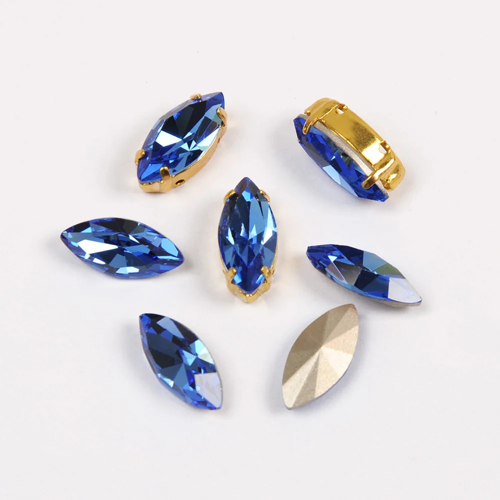 CTPA3bI Sapphire Navette Glass Rhinestones With Claw Horse Eyes Crystal Stones Strass Diamond Beads For Clothes Dancing Dress