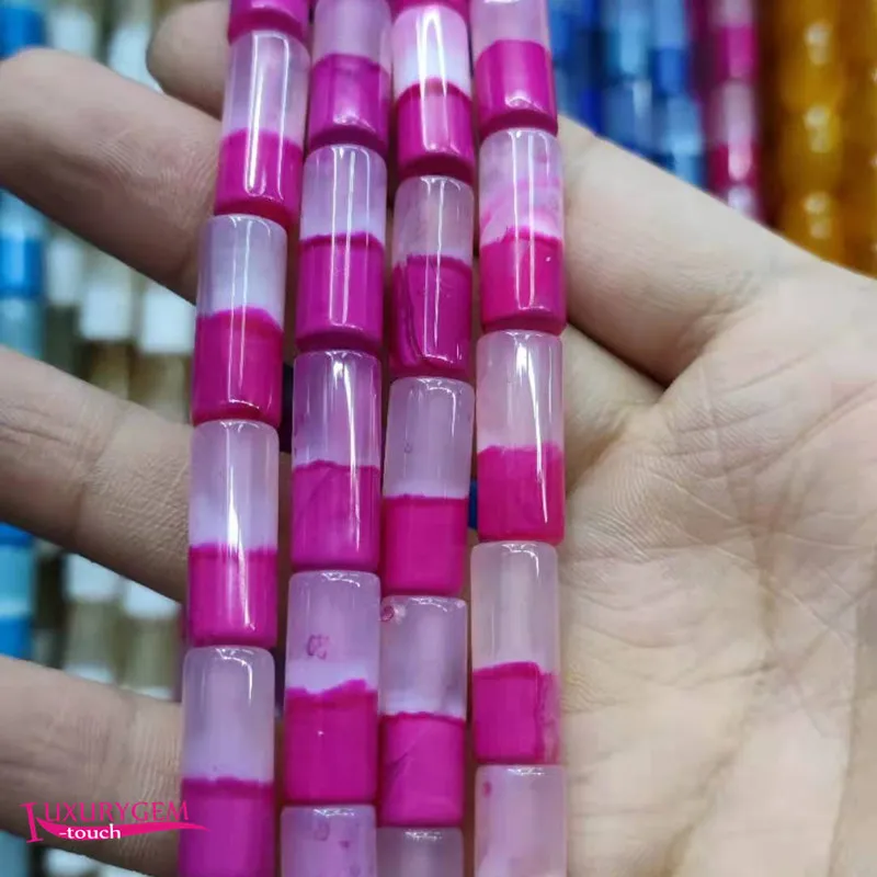 Natural Multicolor Agates Stone Spacer Loose Beads 8x20mm Smooth Column Shape DIY Jewelry Making 38cm wk417