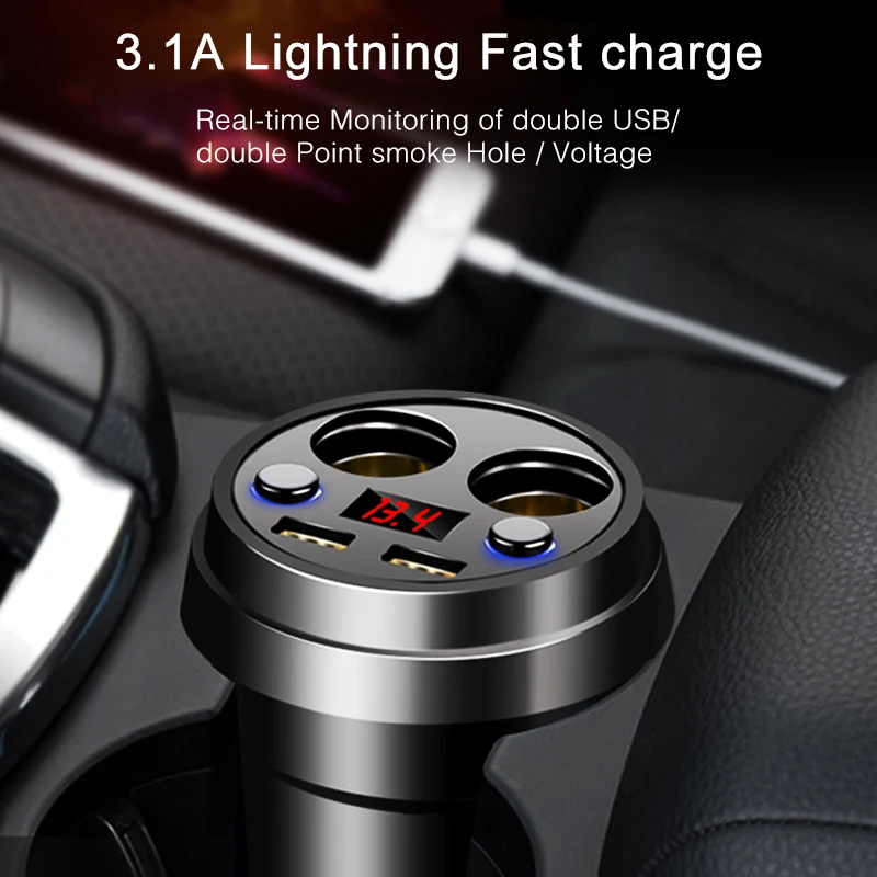 Car Charger 2 USB DC/5V 3.1A Cup Power Socket Adapter Cigarette Lighter Splitter Mobile Phone Chargers With Voltage LED Display