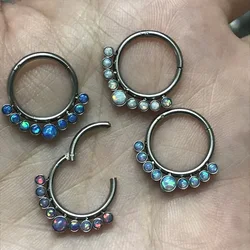 Opal Septum Clicker 16G Stainless Steel Piercing Daith Nose Ring Body Piercing Hanger Segment Helix Daith Earring Piercing 1pc