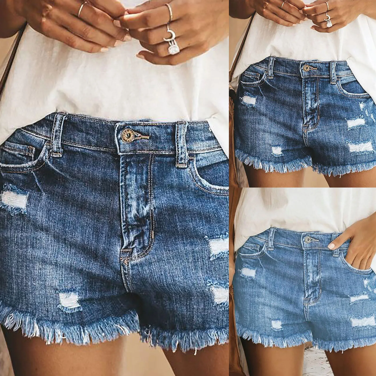 

Summer Vintage Faded and Distressed Women Jean Shorts with Pockets 2021 Plus Size Woman Casual Hole Hot Short Denim ropa mujer