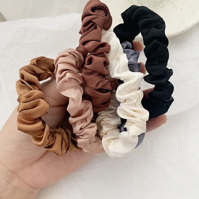 1 Set Satin Silk Solid Color Scrunchies Elastic Hair Bands New Women Girls Hair Accessories Ponytail Holder Hair Ties Rope