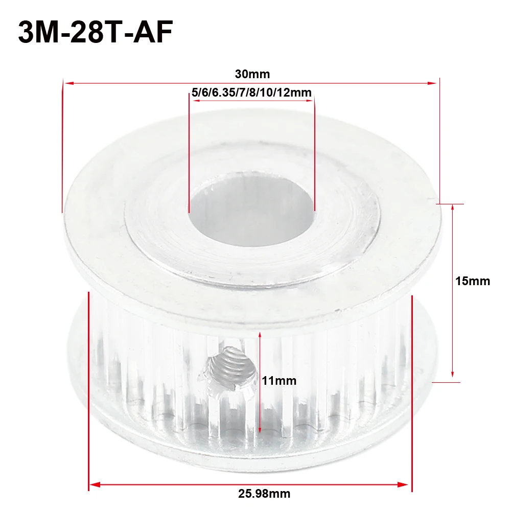 HTD3M 28T Timing Belt Pulley 5/6/6.35/8/10/12mm Inner Bore 11/16mm Width Synchronous Pulley Wheel for 3D Printer