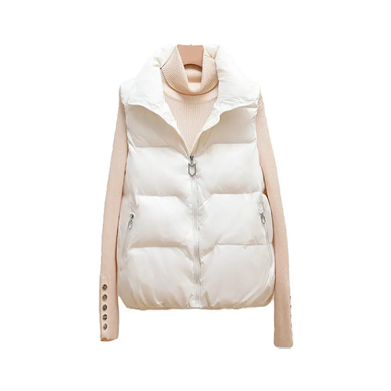 2021 الخريف الشتاء سترة المرأة الأبيض بطة أسفل WarmWoman صدرية عادية الوقوف طوق جاكيت بلا إكمام سترة