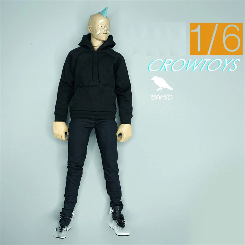 

Hot Sales 1/6th Fashion Crowntoys 2 Colors Black White Hoodie Pants Trousers For Usual 12inch Doll Soldier Collection