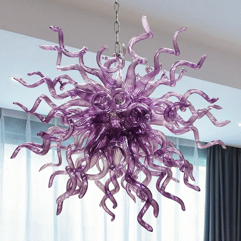 Imagem -02 - Longree Purple Chandelier Lamp Iluminação Artesanal de Vidro Soprado Luminária Suspensa para Sala de Estar em Casa Estilo Chihuly