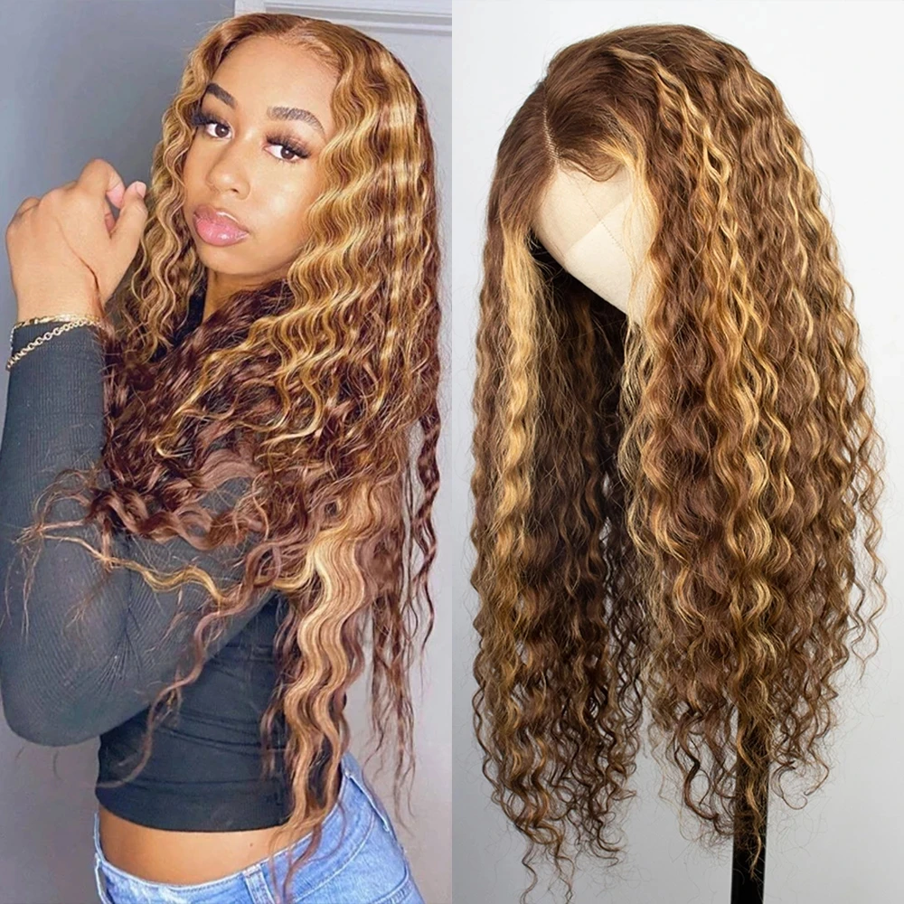 Highlight Wig Human Hair Curly Deep Water Wave Frontal Wigs For Women 13x4 Honey Blonde Lace Front Wig Hd Brazilian Hair Wig