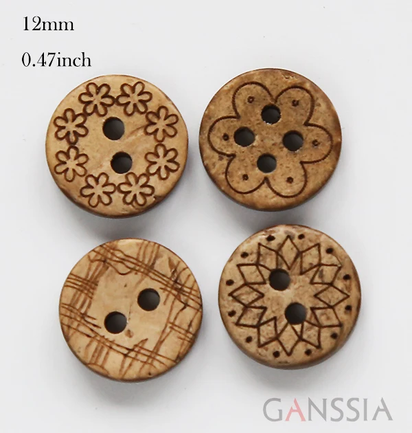 50Pcs/lot Size:13mm Natural Coconut Buttons 2 Holes 4 Design Pattern Clothing Sewing Button Accessories(ss-715)