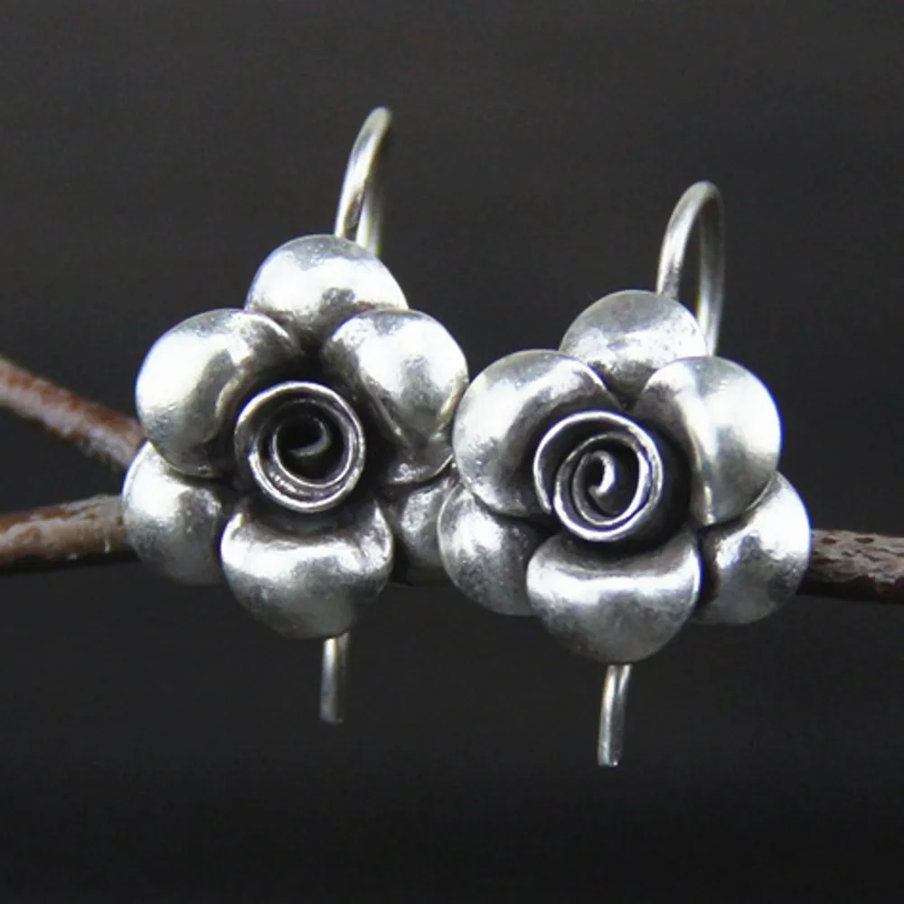 BOCAI New 100% S925 Silver Rose Earrings for Woman in Sterling All-Match Small Flowers