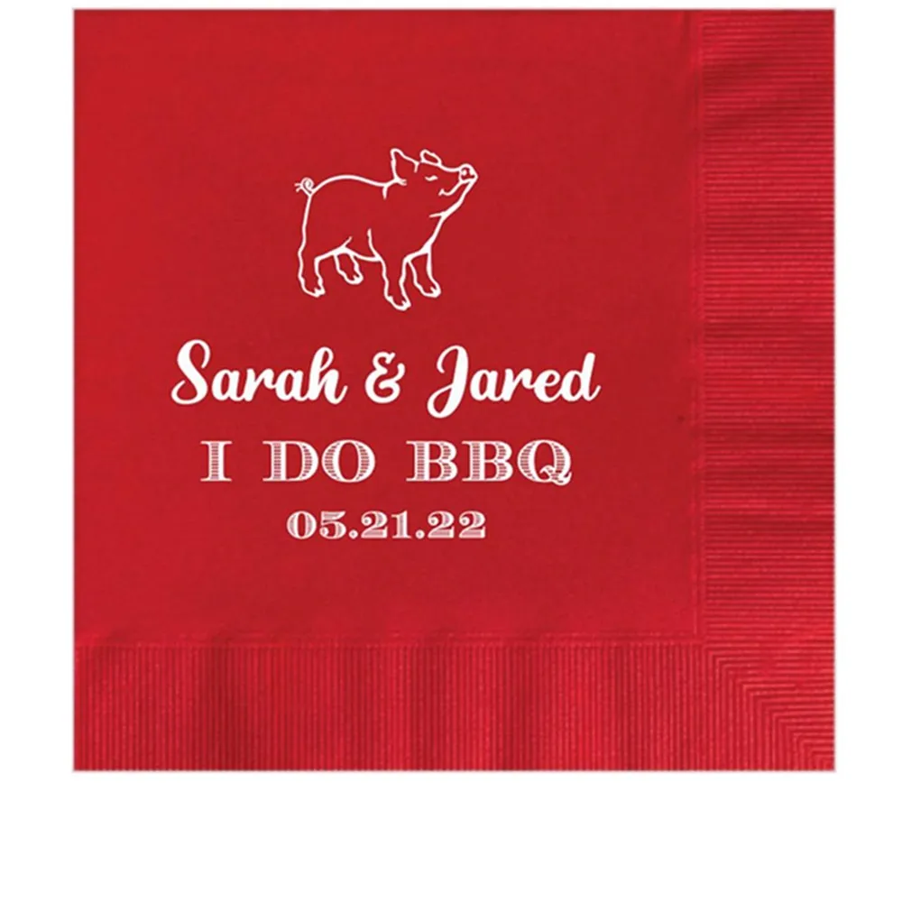 Personalized Napkins I DO BBQ Barbecue Pig Monogram Custom Wedding Candy Dessert Bar Chocolate Favor Party Paper Rustic Country