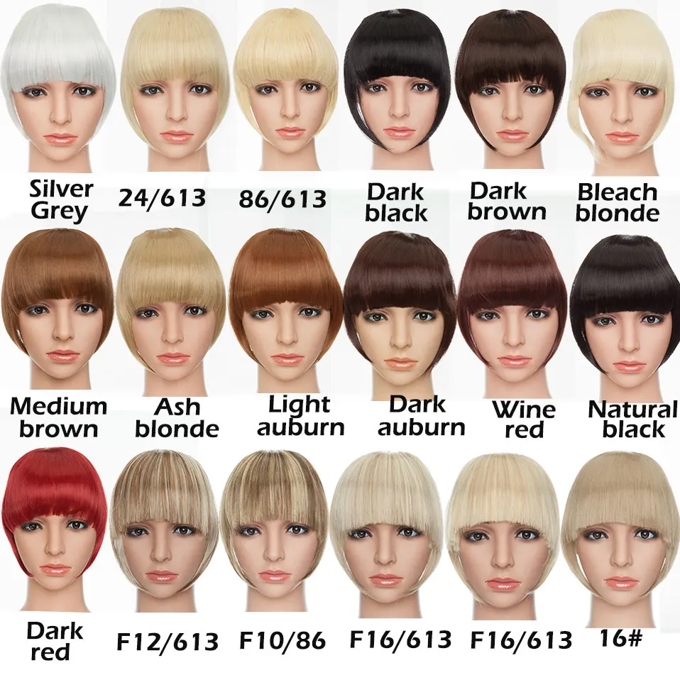 SNOILITE Synthetic Clip In Bangs Hair Extensions Black Brown Blonde Fake Fringe hairpiece 18colors blunt bangs for women