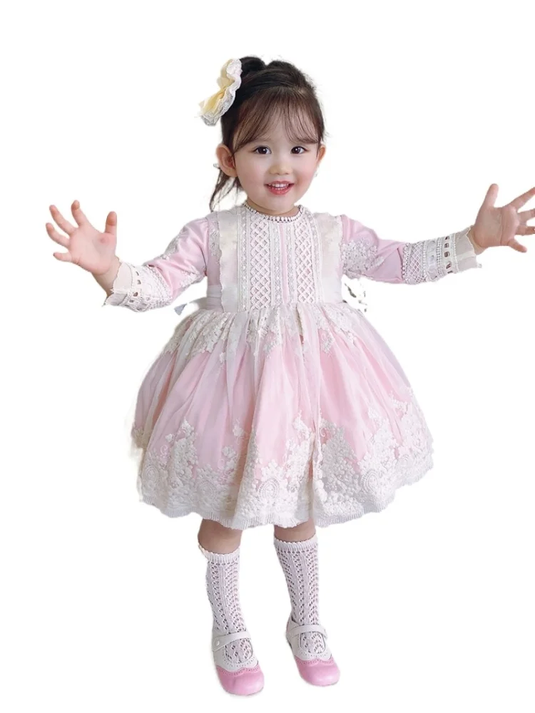 

Spanish Pink Princess Dress Lolita Royal Baby1-6years Dress Birthday Girl Flower Girl Dresses Kids Dresses for Girls Eid Dress