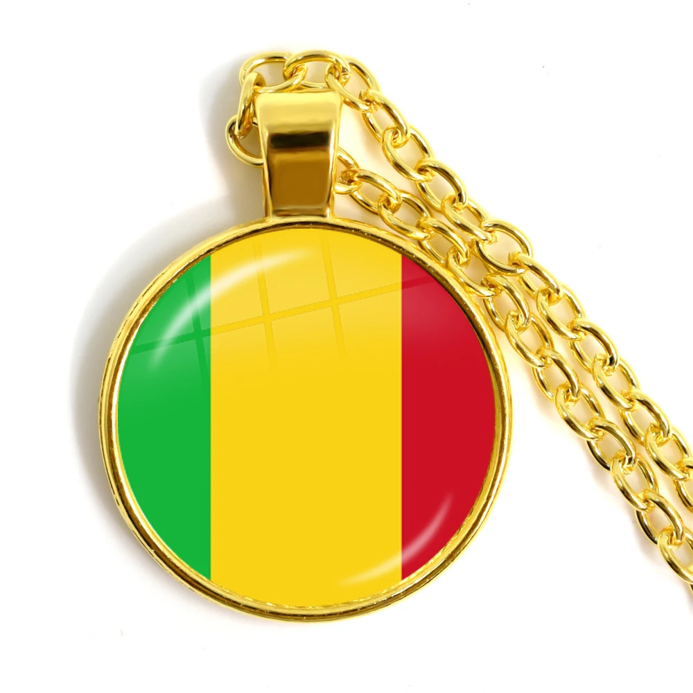 Mauritania,Mali,Rwanda,Coate d\'Ivoire,Burundi,Burkina Faso National Flag Necklace 25mm Glass Cabochon Pendant Necklace For Women