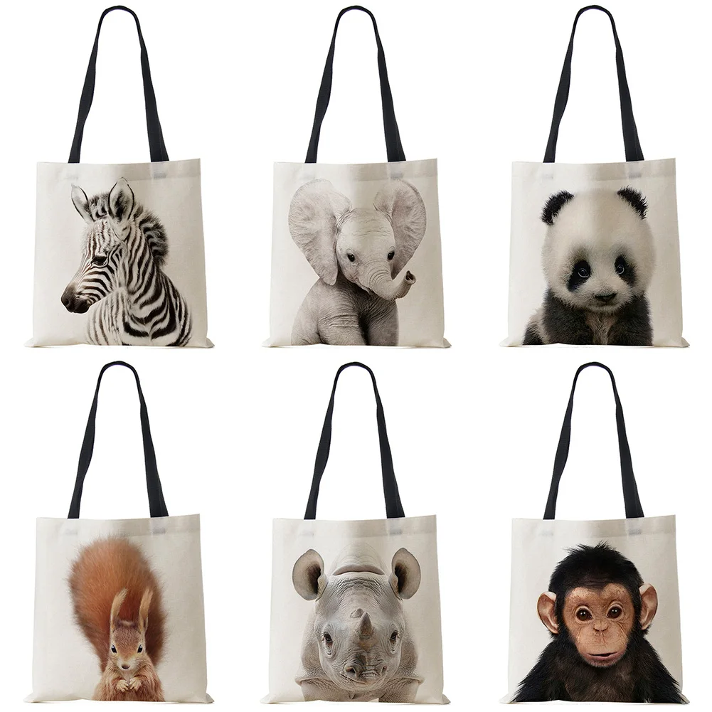 ชุดสัตว์น่ารัก Panda Koala Elephant พิมพ์ผู้หญิงกระเป๋าถือ Casual Tote กระเป๋าสะพายขนาดใหญ่ความจุ