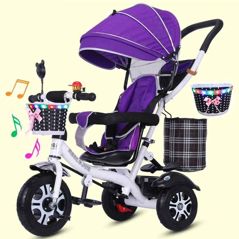 Children Tricycle Foldable Balance Stroller Two Way Carriage Kids Bike With Music Baby Pushchair Outdoor Toys For 1-6 Years Old