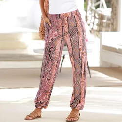 Bohemian Loose Pants For Women Ladies Vintage High Waist Ethnic Printing Trousers Casual Long Pants Boho Pockets Beach Pants New