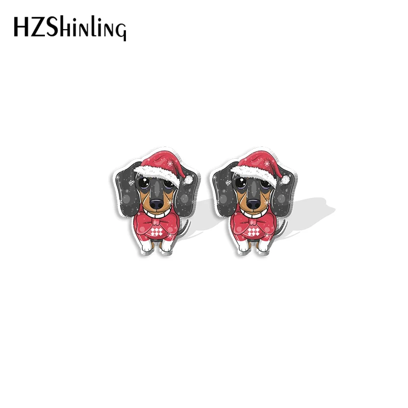 2021 New Christmas Dachshund Stud Earring Dog Art Acrylic Resin Earrings Epoxy Handmade Jewelry Gifts Girl