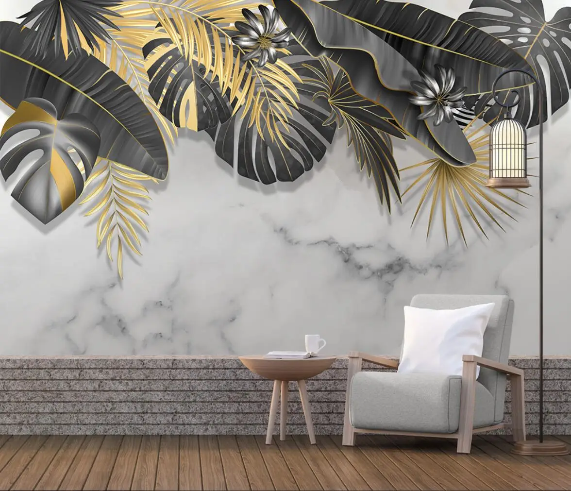 custom Southeast Asian botanical wall paper decorations living room marble background wall papers home decor 3D wallpapers