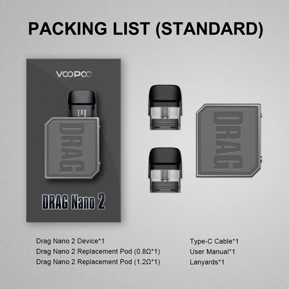 Oficjalny zestaw VOOPOO Drag Nano 2 Pod 20 W 2 ml 0,8 oma 1,2 oma Top-Fill Pod Cartridge 800 mAh Bateria Vape Pod E-Cigarette Vaporizer