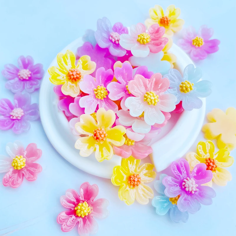 10 Lovely Mixed Jelly Flower Resin Decorative Crafts Flat Bottomed Convex Scrapbook Kawai DIY Embellishment Accessories 096