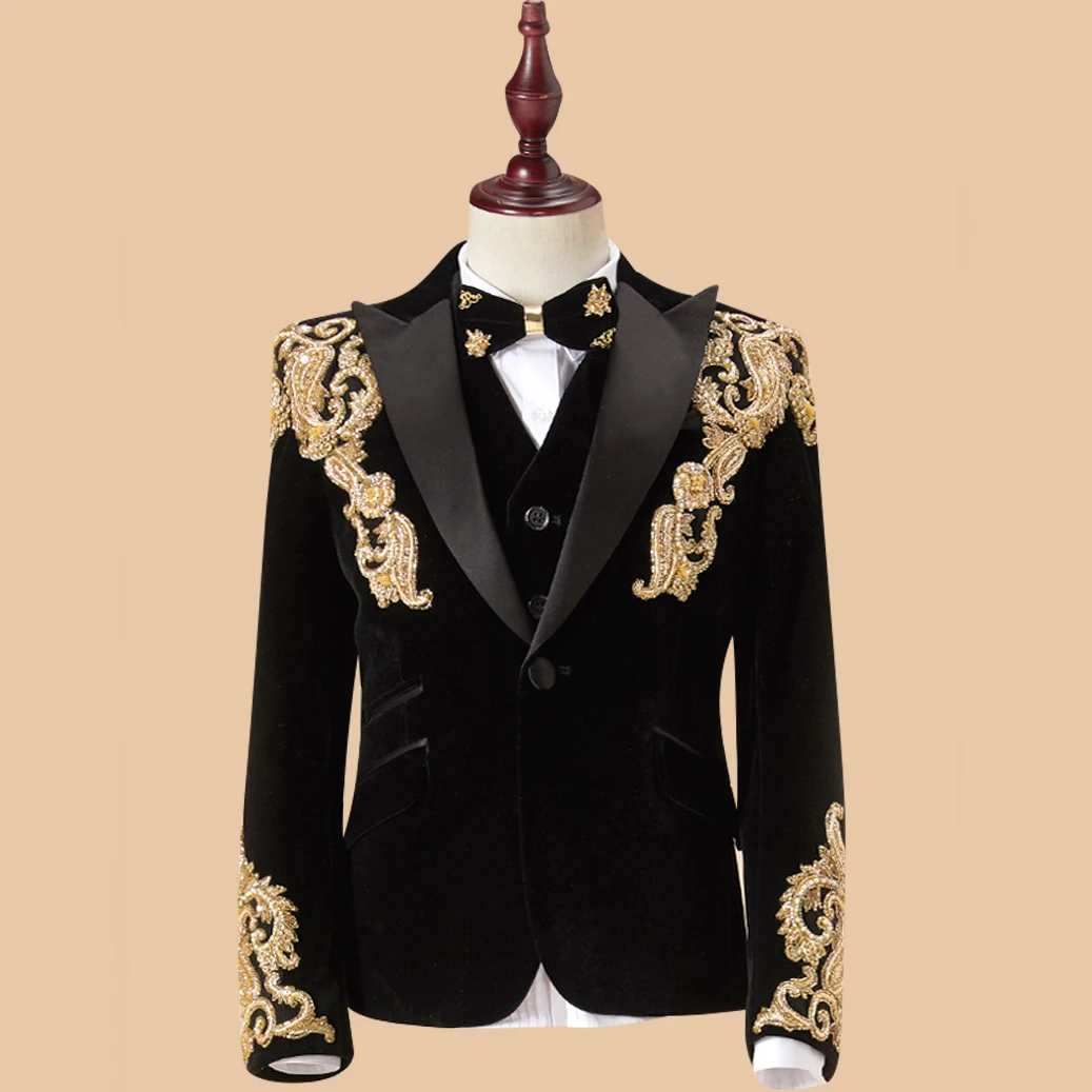 Luxury Boys Party Dress Formal Boys Suit Set Children Birthday Host Wedding Costume Little Kids Blazer Gentleman Outfits Beaded