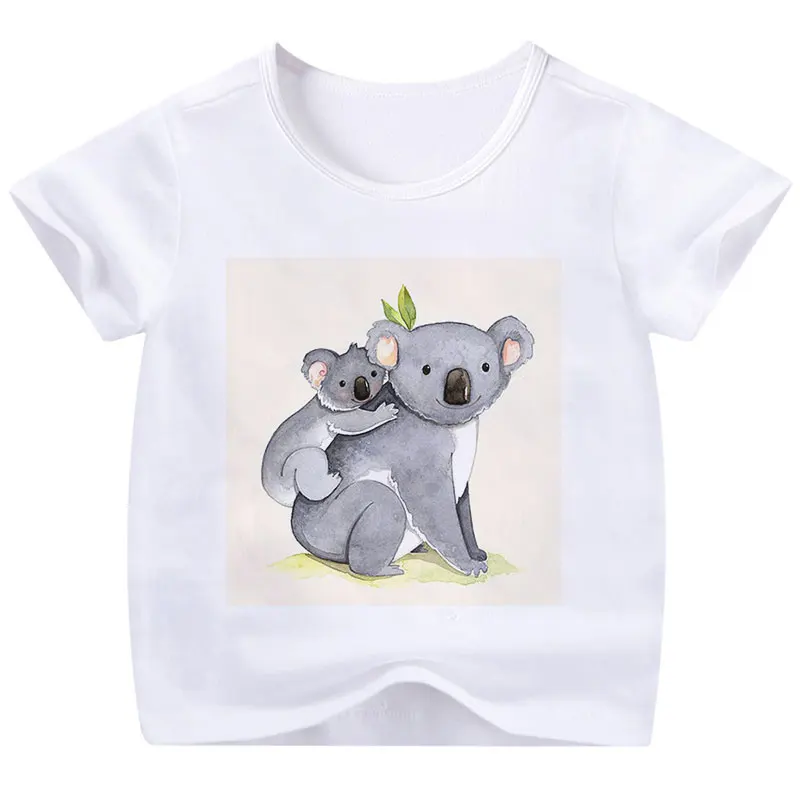 

Children's Clothing Cute Koala Animal Pattern Print T-Shirts For Girls White Pink Unisex T-Shirt Boys Short Sleeve Tee Tops