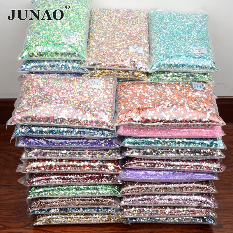 JUNAO Top Quality Bulk Package 2 3 4 5 6mm Jelly Resin Rhinestone Flatback Round Crystal Non Hotfix Strass Nail Art Decoration