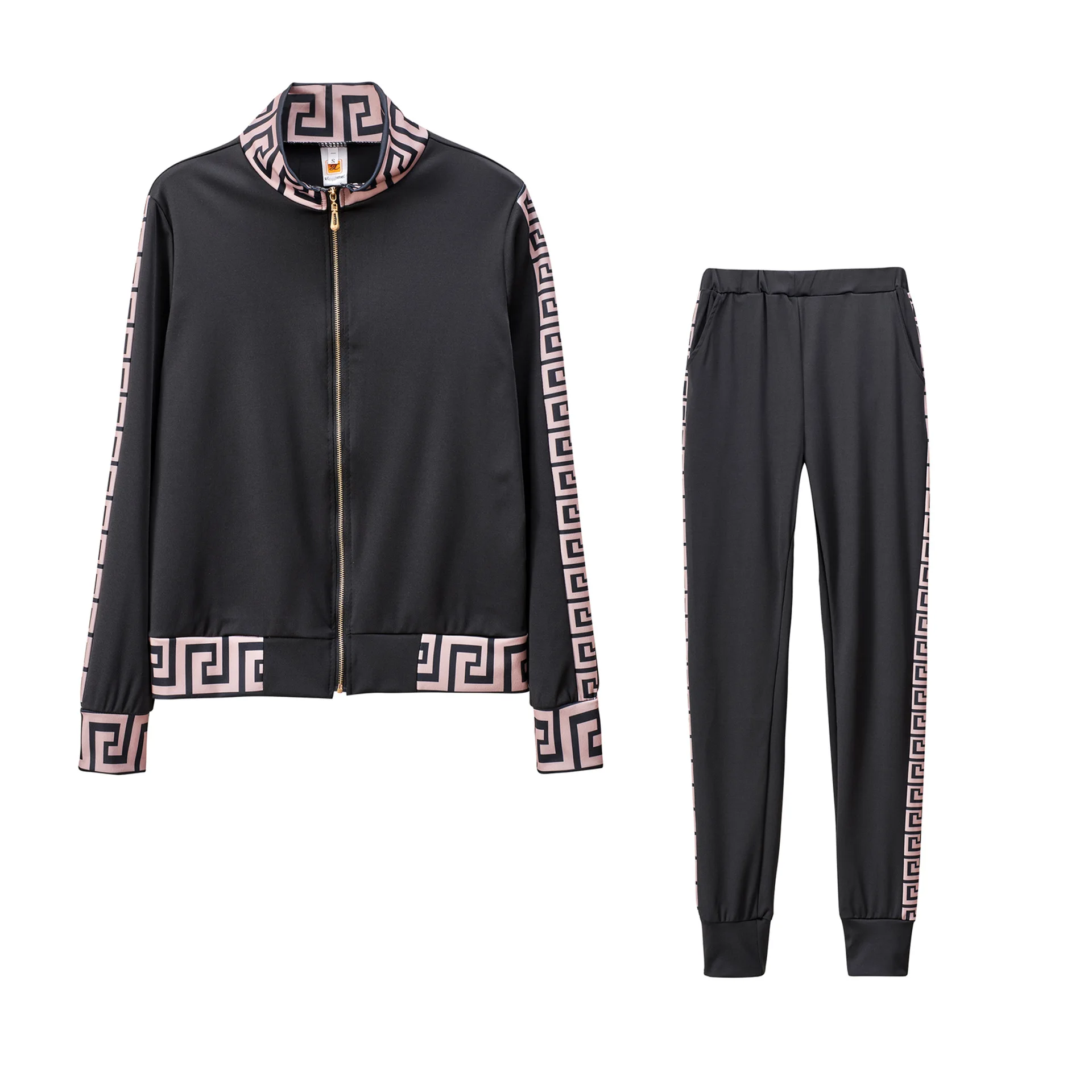 2025 y2k Tracksuit Women Elegant Two -Pieces Suit Sets Female Stylish Plus Size Greek Fret Print Coat & Pant Sets jogging femme