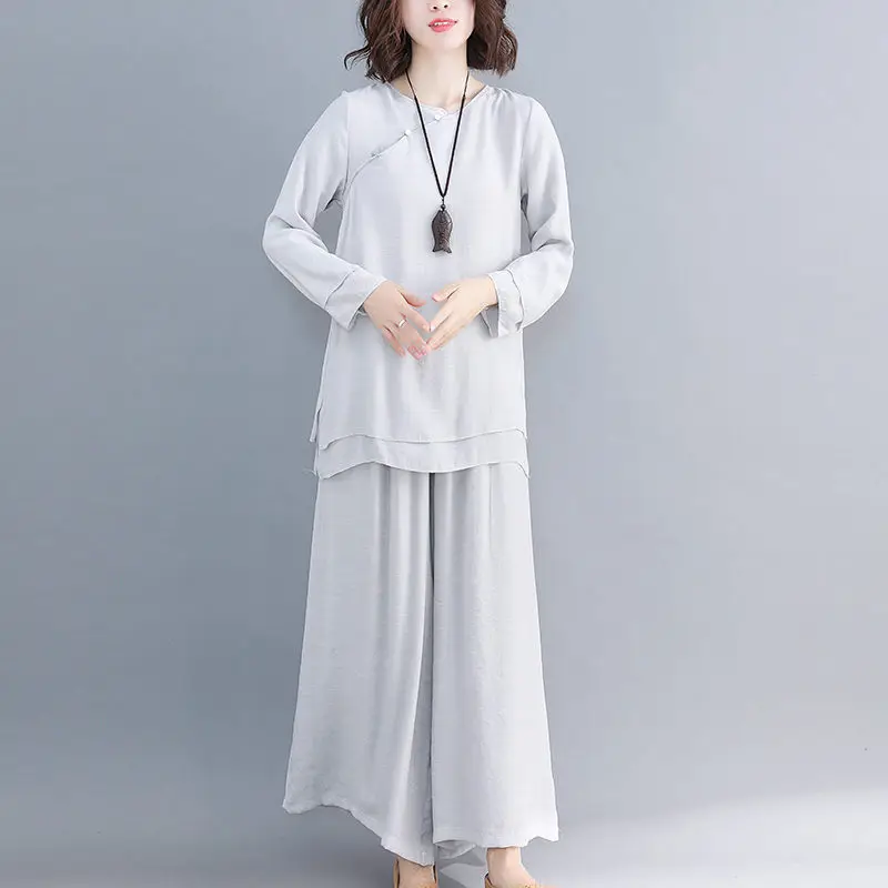 Two-Piece Cotton and Linen Set for Women Yoga Clothing Zen Suit Long Sleeve Literary New Ethnic Style 2020 Autumn K280