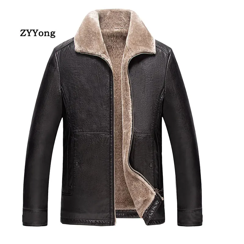 Simulation Leather Jacket Winter Men's Plus Velvet Thickening Japanese Business Casual PU Large Size L-4XL Leather Jack