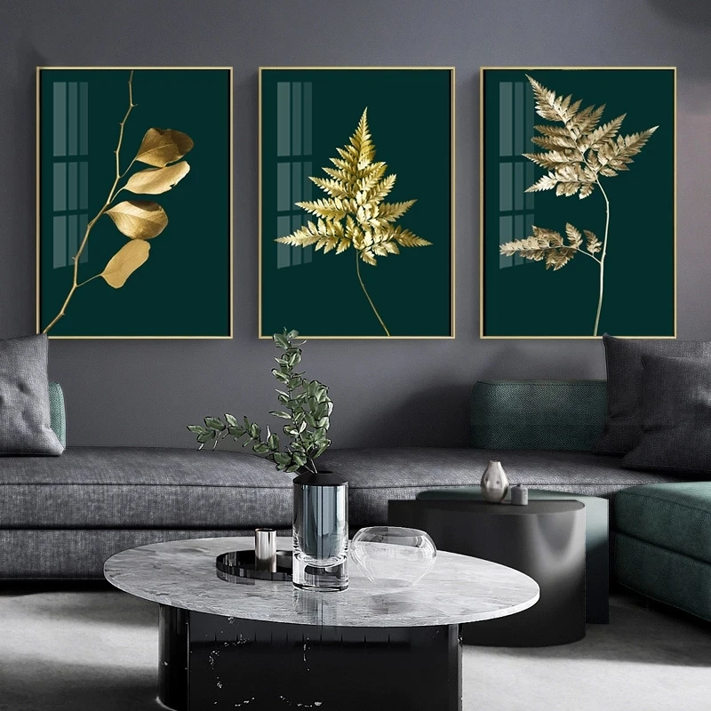 

Nordic Light Luxury Plants Posters And Prints Modern Gold Leaf Canvas Painting Living Room Wall Art Picture Decoration