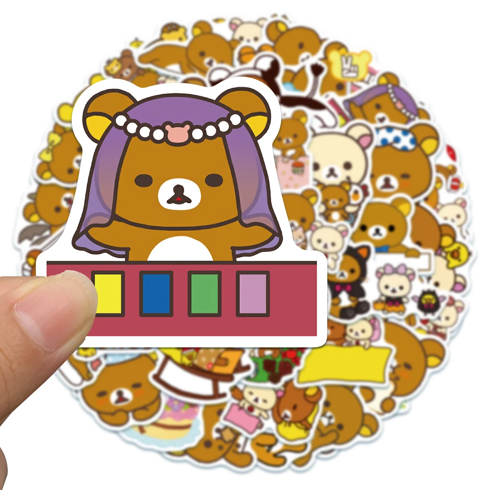 Pegatinas de dibujos animados de oso Rilakkuma Kawaii, 50 piezas, para guitarra, juguete DIY, bicicleta, monopatín, ordenador portátil, decoración de equipaje