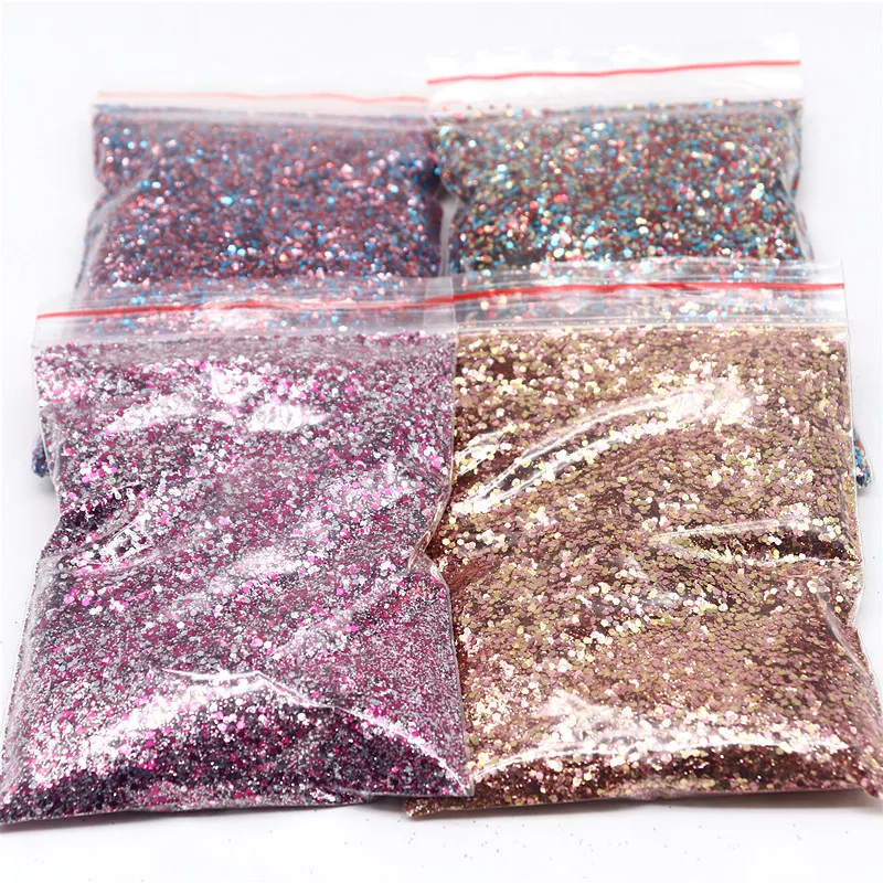 50g/Bag Nail Powder Sequin Champagne Silver Gold Mixed Purple Series Holographic Glitter Gel Polish Set for Gel Nail Decoration