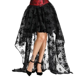 Corset Skirt Plus Size Sexy Lace High Low Skirts Tulle Ruffle Long Skirt Gothic Black Corset Tutu Skirt