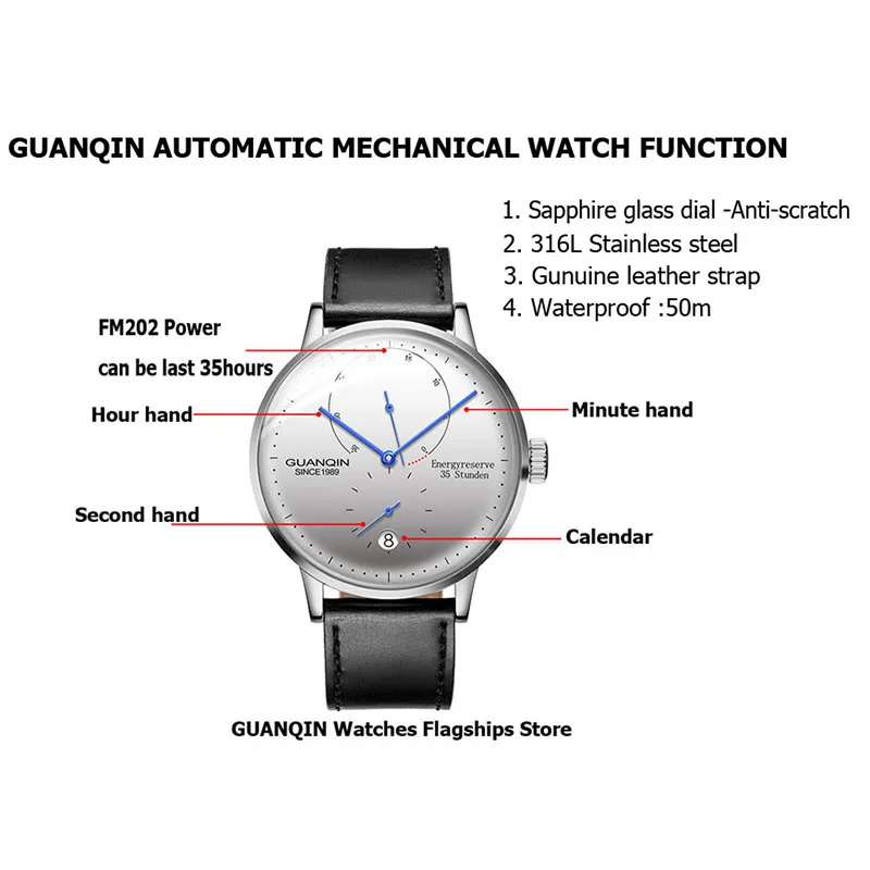 GUANQIN Mechanical Business Watch Men Luxury Brand Luminous Stainless Steel Strap Wrist Mens Automatic Watches Clock relogio BYR