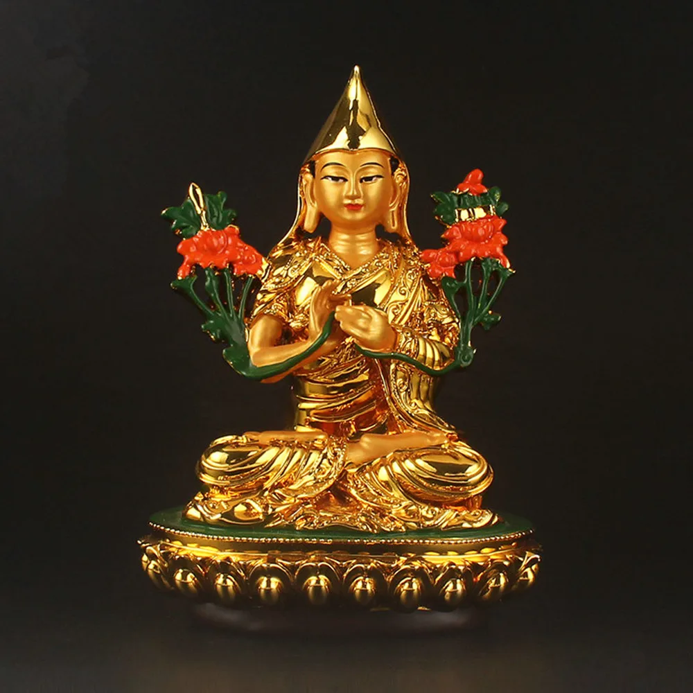 

Special Design Gold Tsongkhapa Figurine Statue Three Tailsman Treasured Buddhsit Glass Steel Titetan Supplies Buddha Sculpture