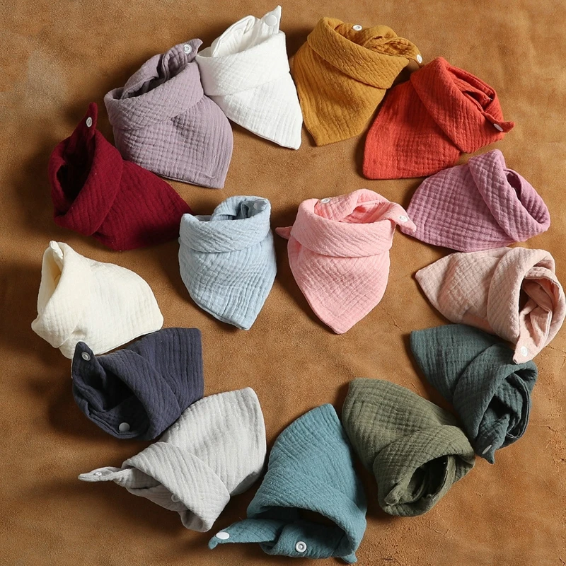 Infant Baby Double Layer Cotton Bibs Newborn Solid Color Triangle Scarf Feeding Saliva Towel Bandana Burp Cloth Baby Stuff