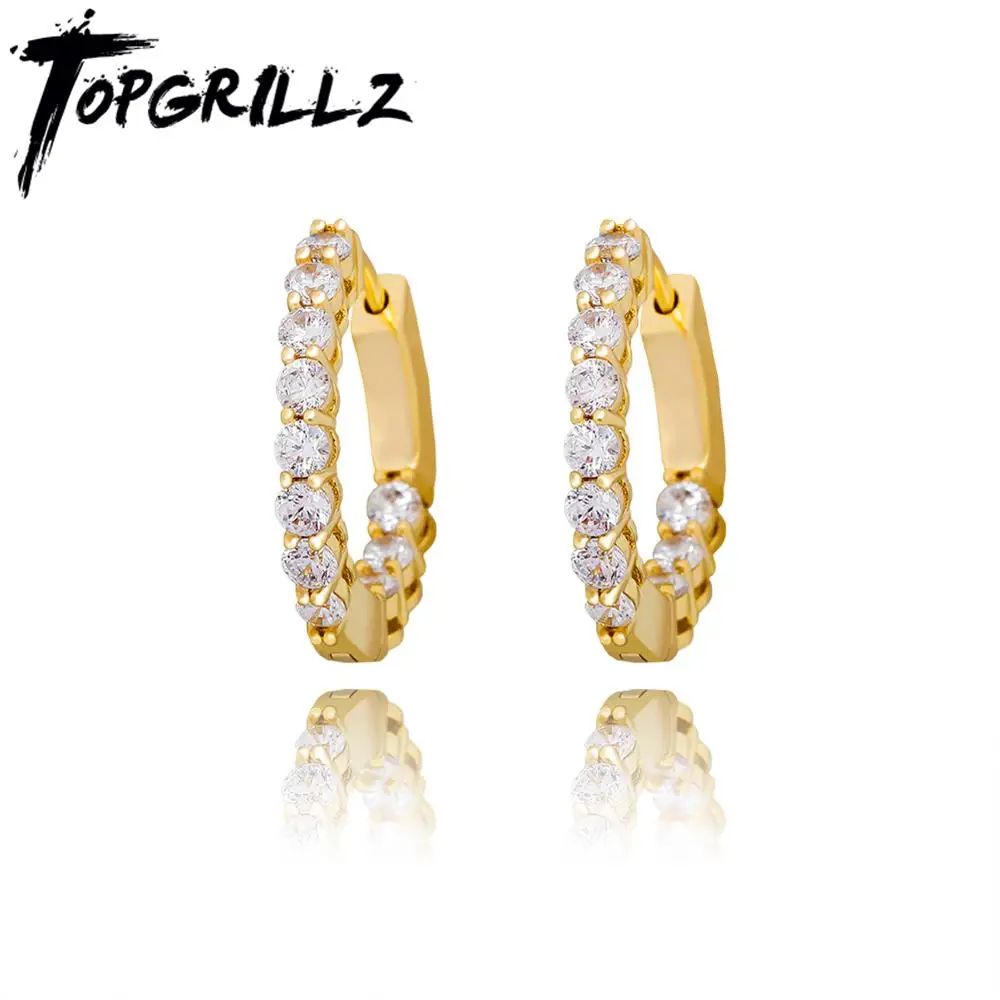 TOPGRILLZ  Women's Round Earrings  Iced Out Cubic Zirconia Earrings Hip Hop Rock Charm Fashion Jewelry For Gift Men Women