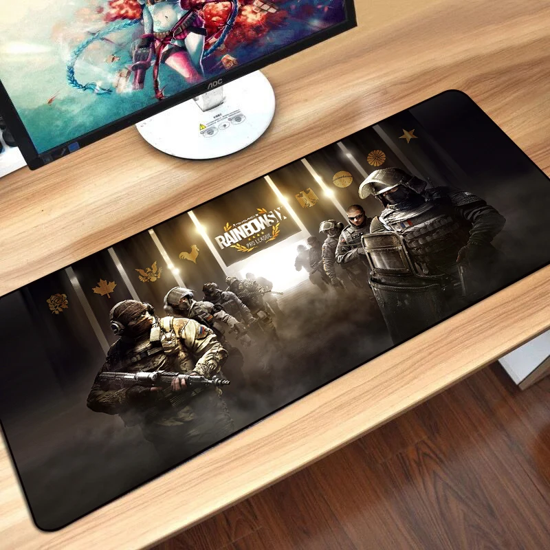 Imagem -04 - Arco-íris Seis Siege Mouse Pad Gaming Xxl Grande Jogo Keybord Mousepad Borracha Natural para Computador pc Mesa Esteira Anti-deslizamento 900x400 mm