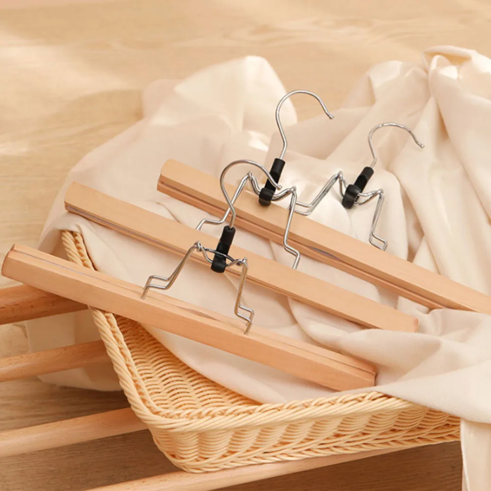 Non Slip Skirt Hangers, Smooth Finish Solid Wood Jeans/Slack Hanger with 360° Swivel Hook - Pants Clip Hangers for Skirts