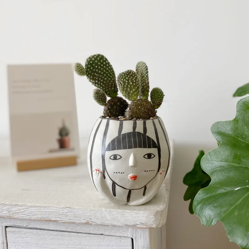 Modern minimalist art funny flower pot cute handmade ceramic cactus succulents potted home balcony decoration accessories