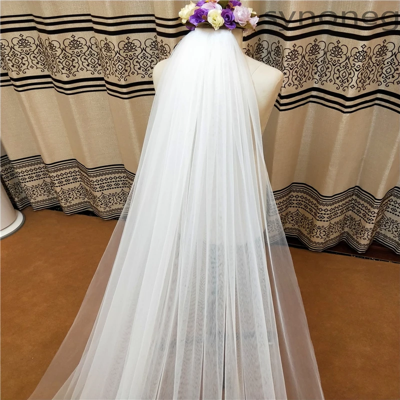 Physical picture Elegant Wedding Veil 3 Meters Long Soft Bridal Veils With Comb White 1 layers Ivory  Color Bride