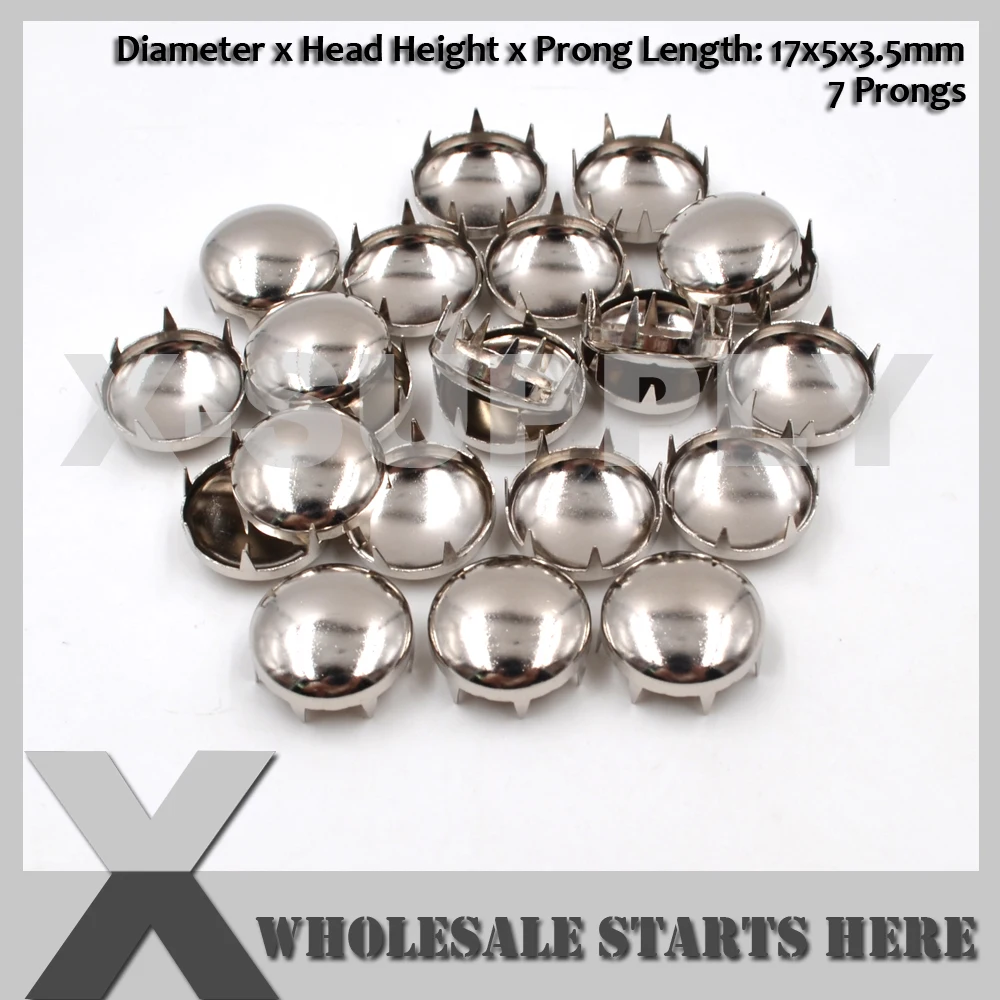 17mm Round Silver Nickel Studs With 7 Prongs for Leather Craft/Bag/Shoe/Clothing