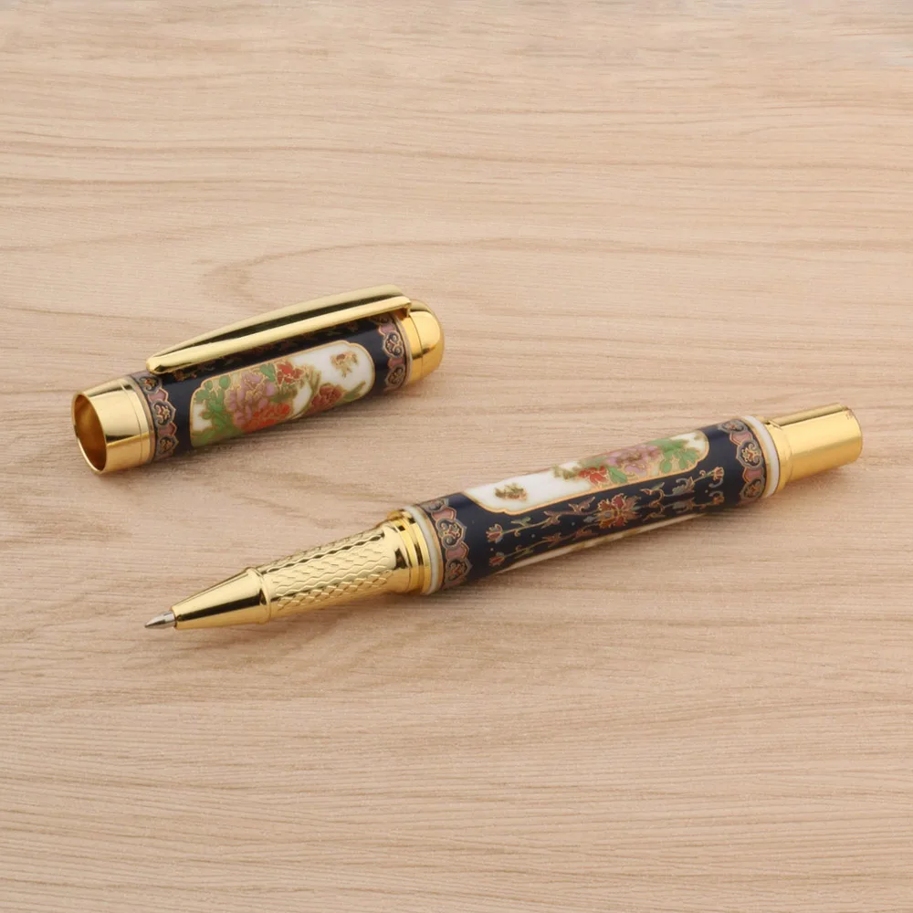 Cloisonne Porcelain Ball Point Pens Penoy Flower Golden gift Trim Rollerball Pen Stationery Student Office School Supplies