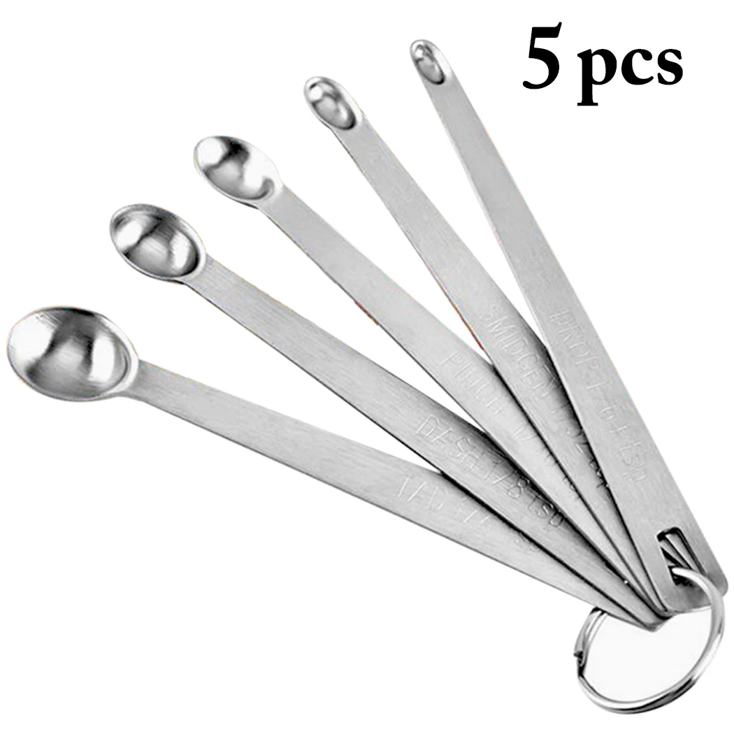 5Pcs/Set Mini Measuring Sauce Spoons Stainless Steel Seasoning Ingredients Spoon Baking Spoon Kitchen Mearure Tools Accessories