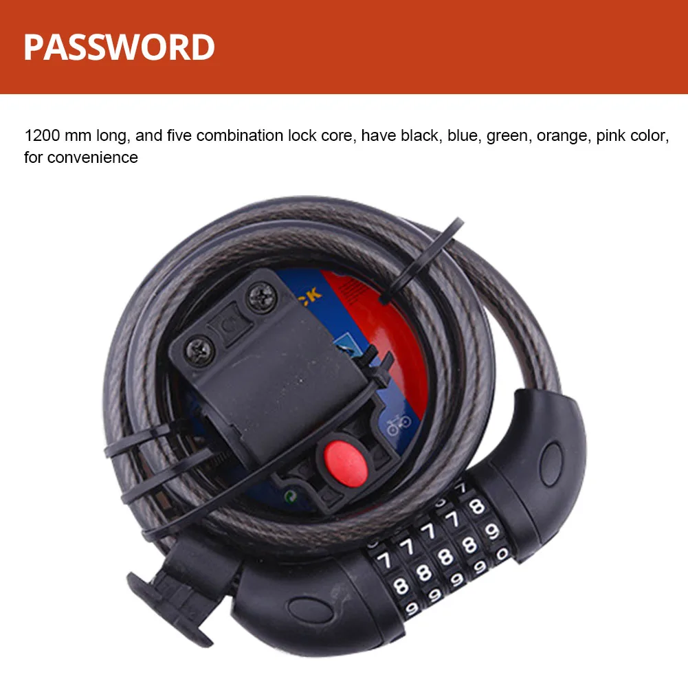 5-Digital Motorcycle Bike Bicycle Cycling Cable Lock Combination Locker Security Cable Lock 48inch Long