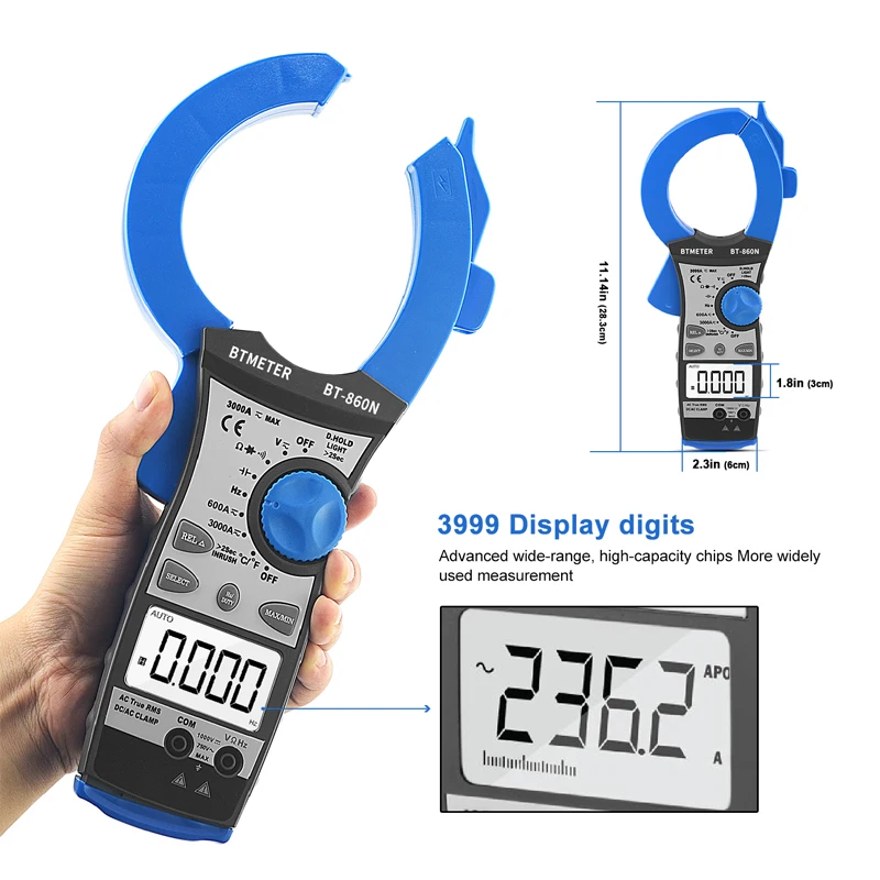 Digital Clamp Meter 3000A Auto Ranging Multimeter with True-RMS for Frequency Resistance Capacitance Voltage Current Testing