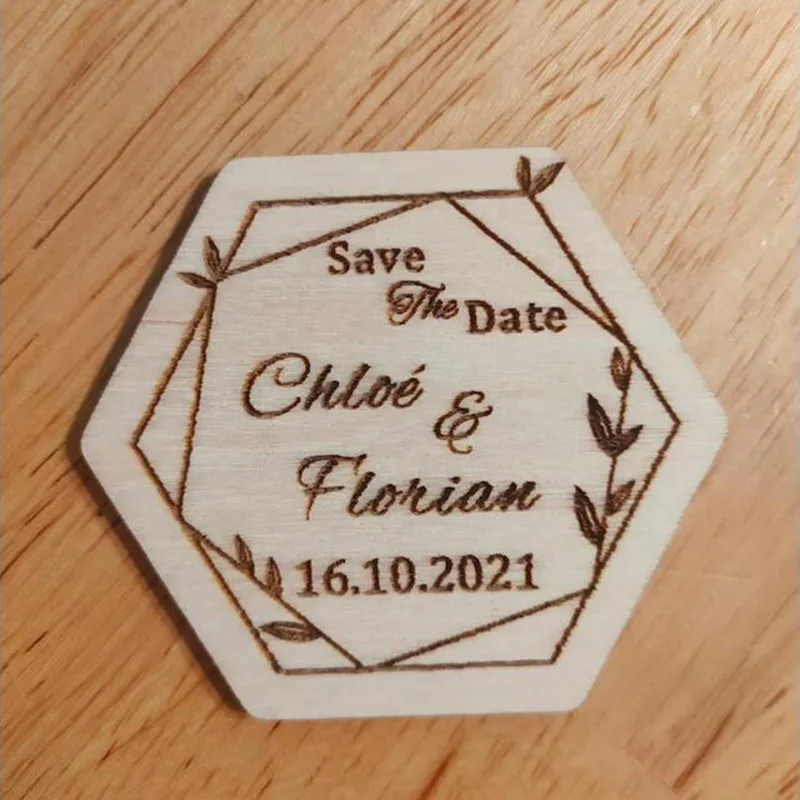 Wedding rustic save the date (Thank You) wood magnets , hexagon custom wooden magnets t Birthday Wedding gifts for guests party