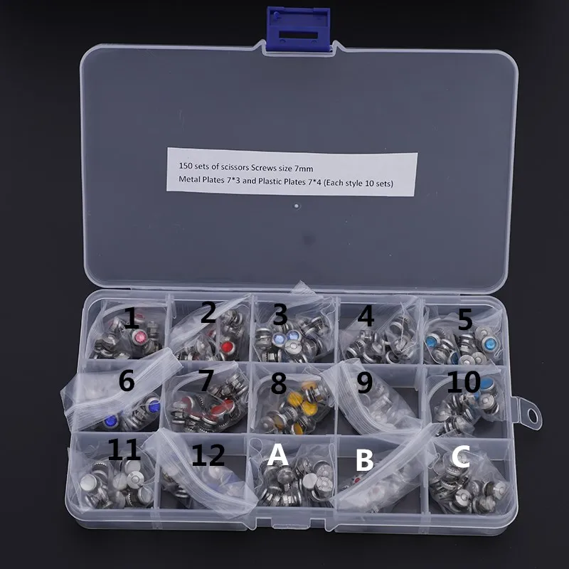 7mm Single Size Metal Scissor Screws 150Pcs/Box Gemstone Plastic Drop Design Professional Barber Hair Scissors Repair Part（0523）