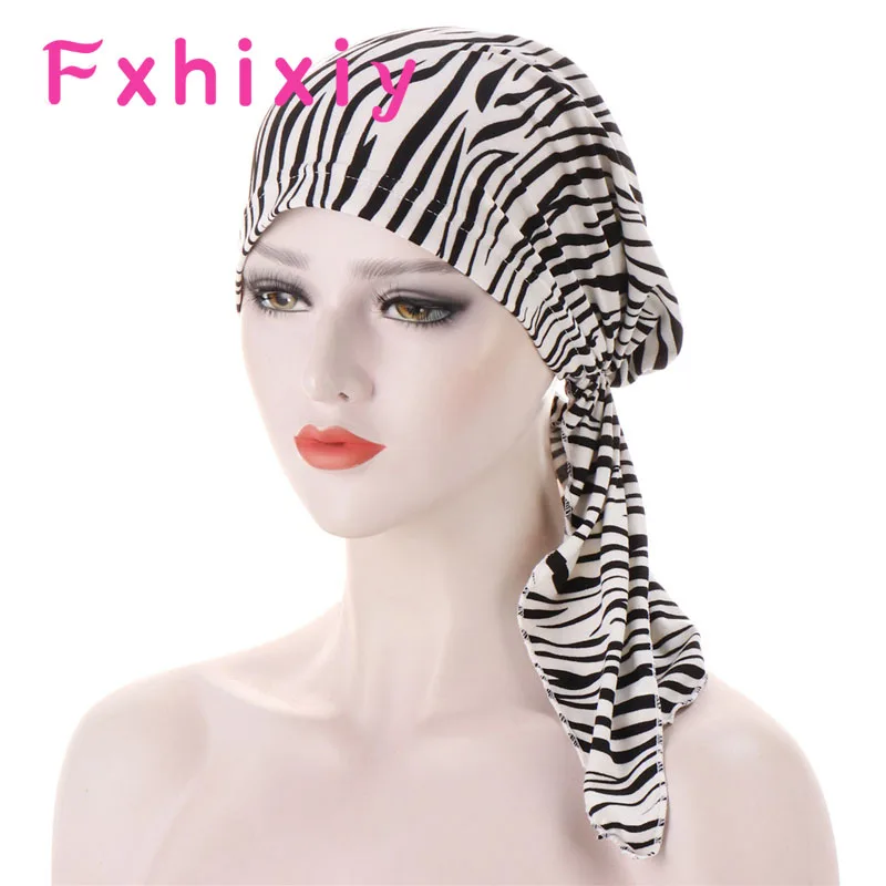 Fashion Women Muslim Cancer Chemo Sexy Leopard Print Hats Turban Cover Hair Loss Head Scarf Wrap Pre-Tied Headwear Bandana